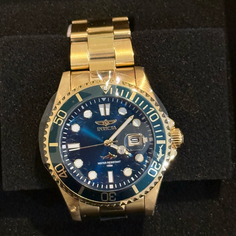 Invicta Pro Diver Gold-Tone Watch with Deep Blue Dial